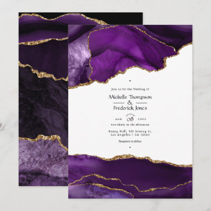 Convites Casamento de Ágata Roxa e Dourada