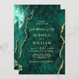 Convites Casamento de Agata Verde Dourado Moderno