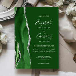 Convites Casamento de Agata Verde-Silver Moderno
