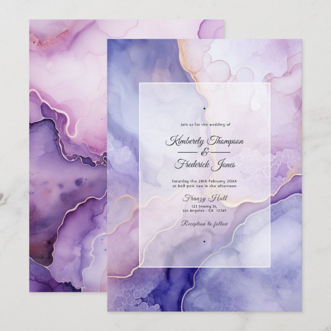 Convites Casamento de Ágata Violeta Empoeirada (Frente/Verso)