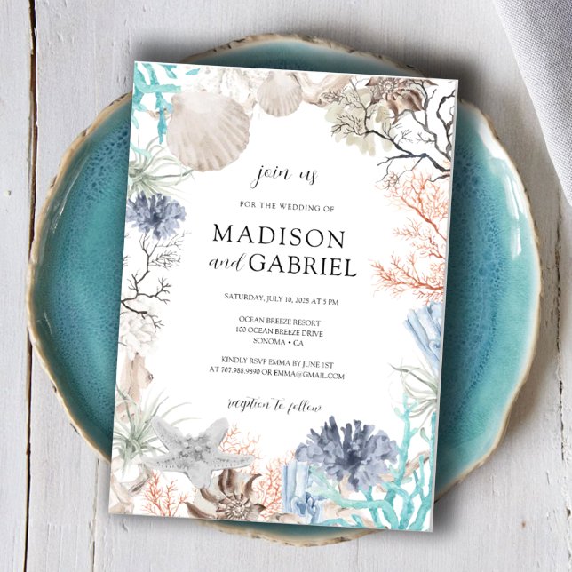 Convites Casamento de Água com Seashell Coral Starfish (Criador carregado)