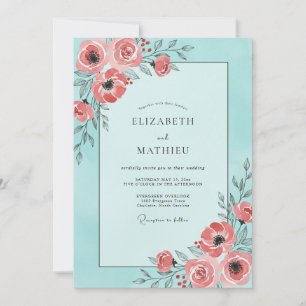 Convites Casamento de Água Coral Ranunculus Eucalipto