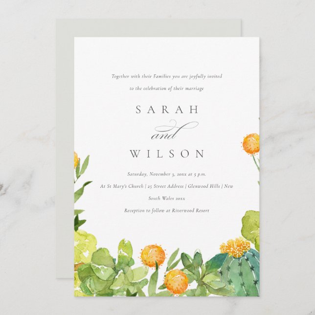 CONVITES CASAMENTO DE ÁGUA FLORAL DE GORDURA DE CACTUS SUCC (Frente/Verso)