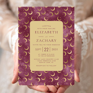 Convites Casamento de Água-forte Celestial Borgonha Dourado
