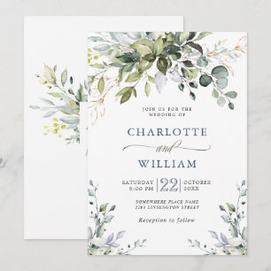 Convites Casamento de Água-forte de Eucalipto Verde Elegant