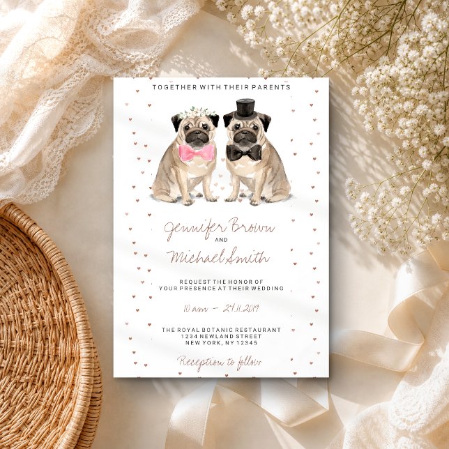 Convites Casamento de água-forte Pug (Criador carregado)