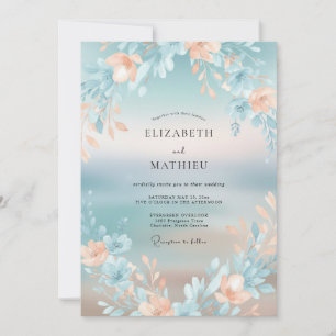 Convites Casamento de Água-Marinha com Folhagem Suave e Dam