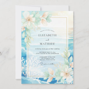 Convites Casamento de Água Tropical Coral Eucalipto