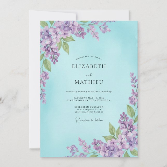 Convites Casamento de Água-Viva Violeta Wisteria (Frente)