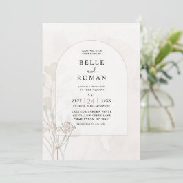 Convites Casamento de Aguarela de Folhagem Bege e Dourado S