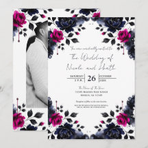 Casamento de aguarela floral rosa magenta e azul