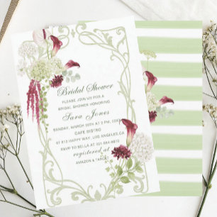 Convites Casamento de aguarela moderna flores verdes bordô
