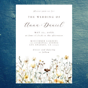 Convites Casamento de aguarela rústica com flores silvestre