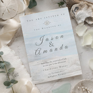 Convites Casamento de Aguarela Suave na Praia