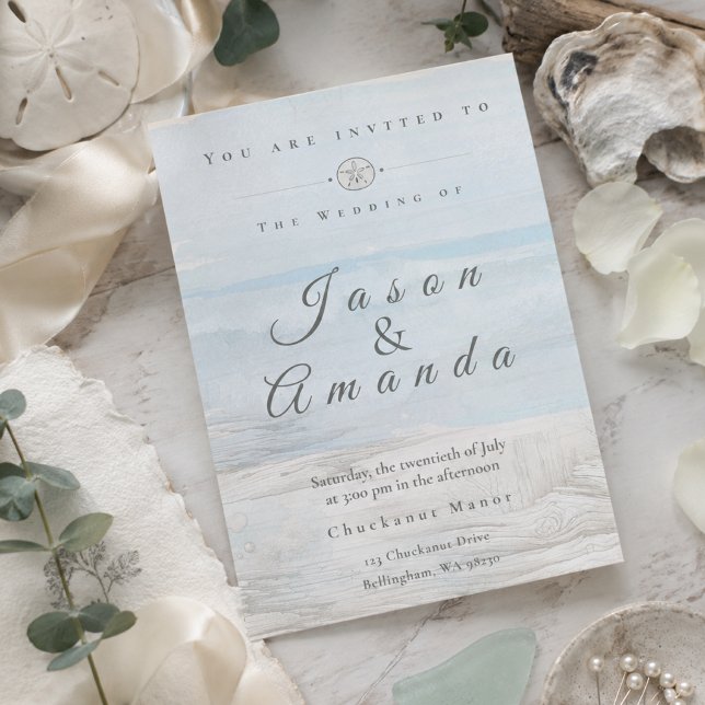 Convites Casamento de Aguarela Suave na Praia (Criador carregado)