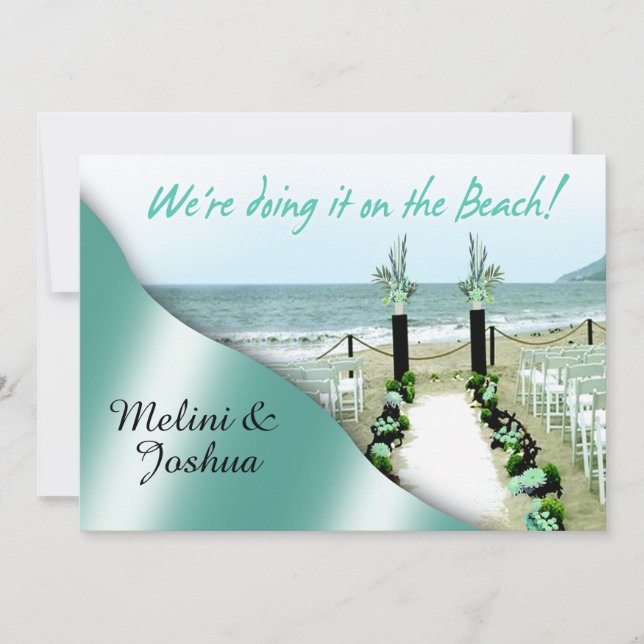Convites Casamento de Aisle Aqua Lucite Green Beach (Frente)