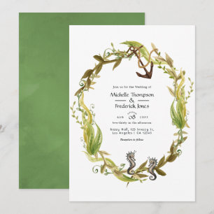 Convites Casamento de Algas Náuticas em Aquarela