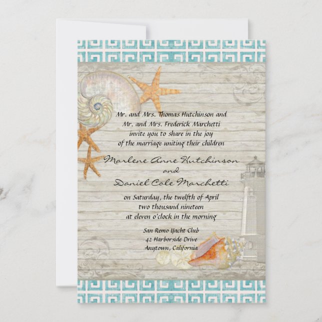 Convites Casamento de Algodão de Praia Casamento de Faróis  (Frente)