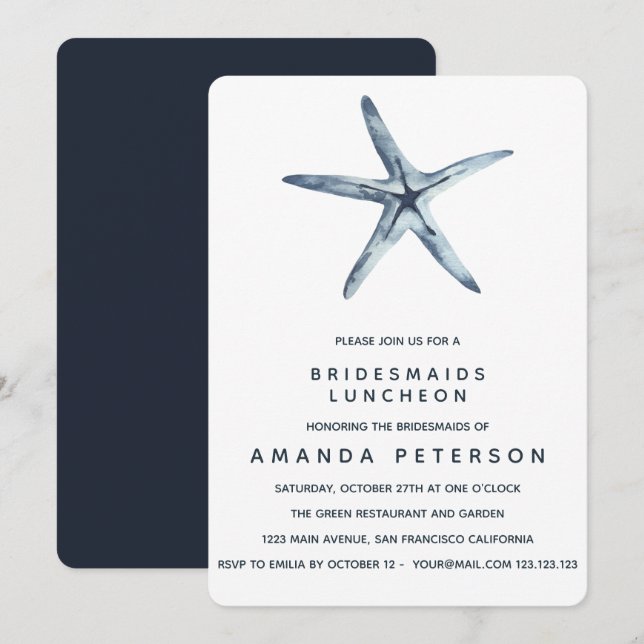 Convites Casamento de Almofadas Azuis das Bridesmaids (Frente/Verso)