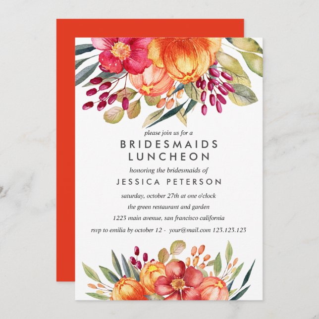 Convites Casamento de Almofadas Pintadas de Flores de Laran (Frente/Verso)