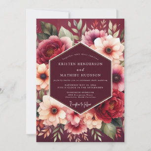 Convites Casamento de Alquimia de Flor Burgundy