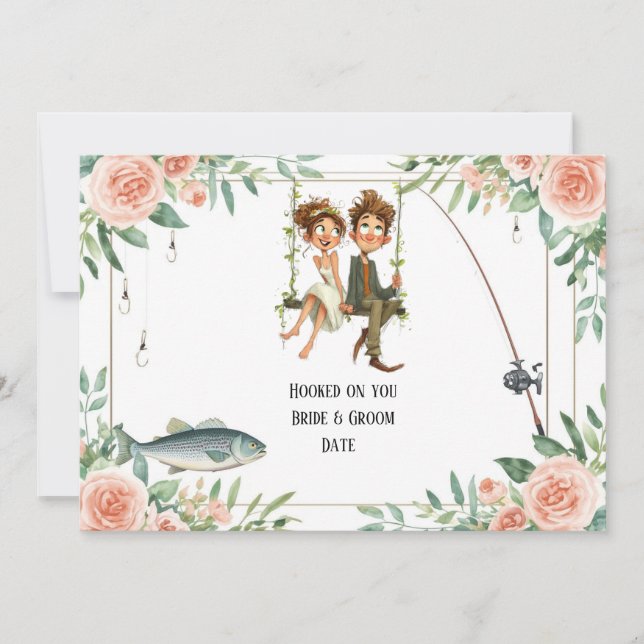 Convites Casamento de amante da pesca com vara e flores  (Frente)