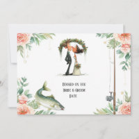 Casamento de amante da pesca com vara e flores