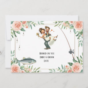 Convites Casamento de amante da pesca com vara e flores 