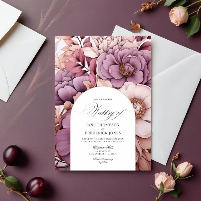 Convites Casamento de ameixa, Cinza, Cobre e Rosa Dusty (Plum, Gray, Copper and Dusty Rose Wedding Invitation)