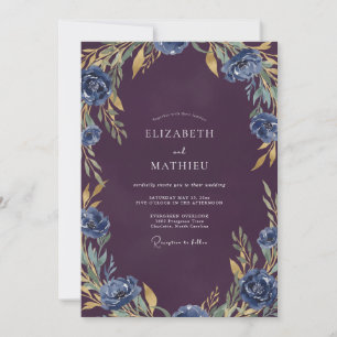 Convites Casamento de Ameixa Tinta Folhagem Safira