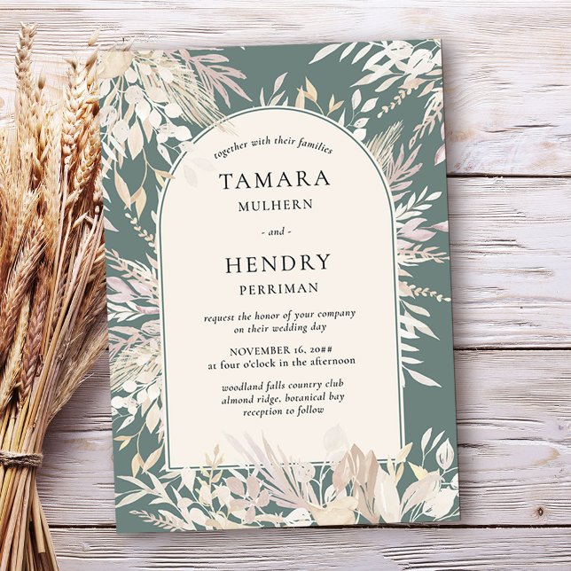 Convites Casamento de Amêndoa Verde com Arch Frame Botânico (Arch wedding invitation in Sage Green, from my Foliage Duet collection
)
