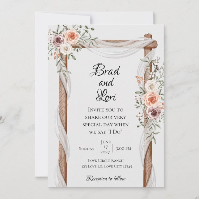 Convites Casamento de Amor Botânico Delicado (Frente)