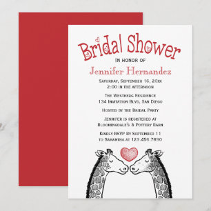 Convites Casamento de Amor com Girafa Chá de panela Vermelh