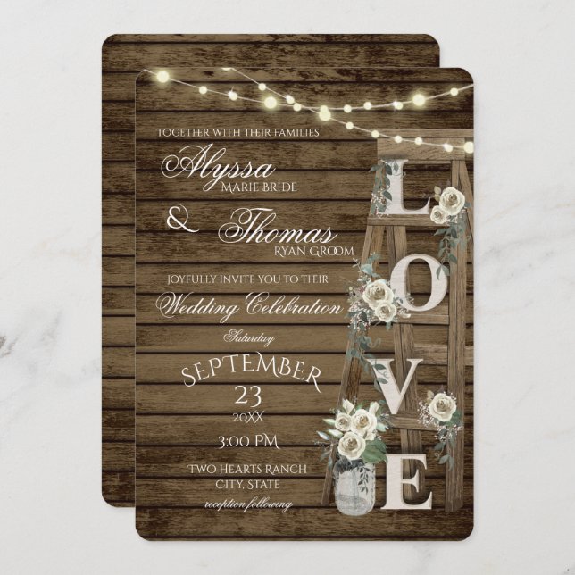 Convites Casamento de Amor com Rosas Brancas (Frente/Verso)