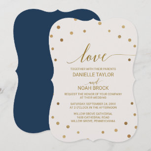 Convites Casamento de "Amor" de Bolinhas Douradas