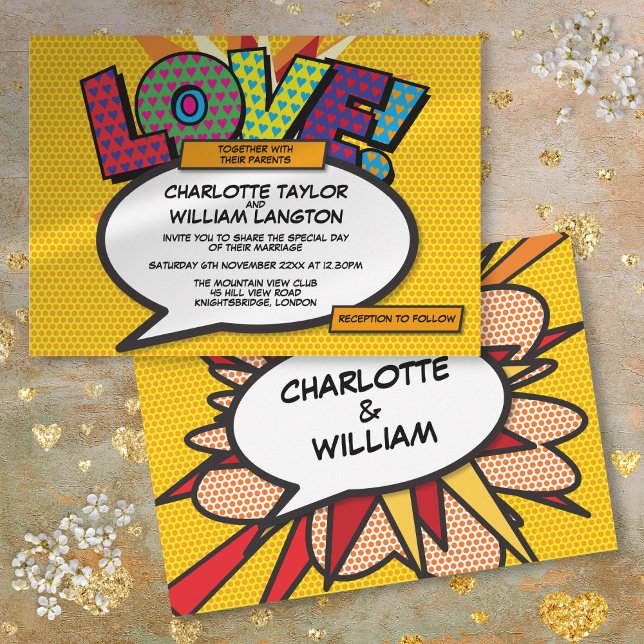 Convites Casamento de Amor de Quadrinhos de Diversão Modern (Modern Fun Comic Book Love Wedding)