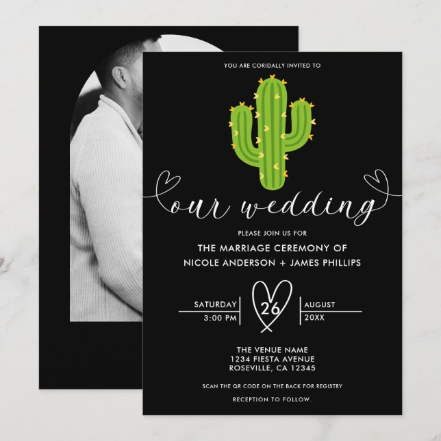 Convites Casamento de Amor por Cactus Fiesta Amarelo (Frente/Verso)