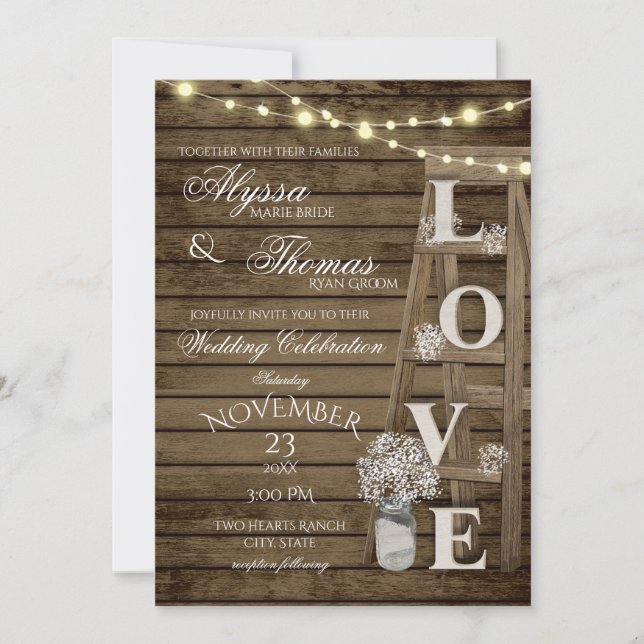 Convites Casamento de Amor Rustic Ladder com detalhes nas c (Frente)
