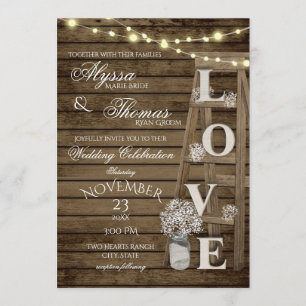 Convites Casamento de Amor Rustic Ladder com detalhes nas c