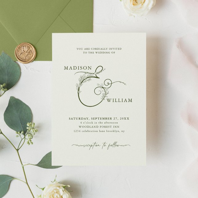 Convites Casamento de Ampersand Floral Verde da Elegante Iv (Criador carregado)