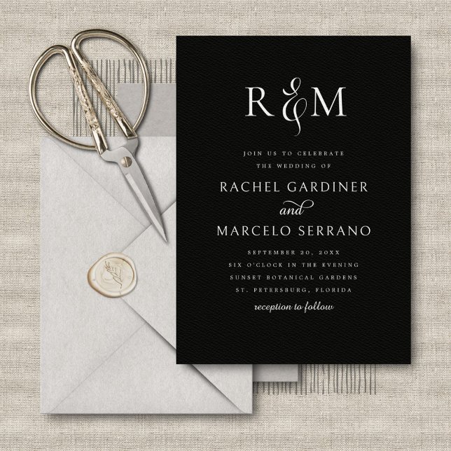 Convites Casamento de Ampersand Simples em Monograma Branco (Criador carregado)
