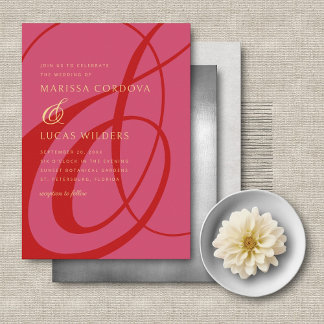 Convites Casamento de Ampersand Vermelho Rosa-Rosa-Rosa-Mod