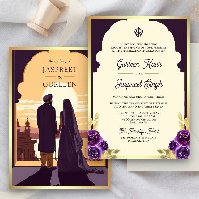 Convites Casamento de Anand Karaj Sikh, Roxo Escuro Indiano (Criador carregado)