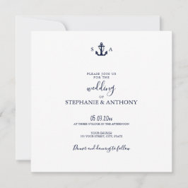 Convites Casamento de Âncora Azul Marinho Náutico Monograma