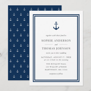 Convites Casamento de Âncora Clássica de Cor Editável