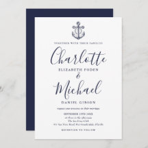 Casamento de Âncora Náutica de Script Azul Elegant