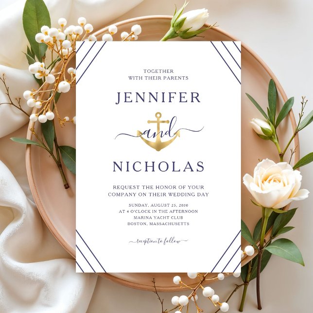 Convites Casamento de Âncora Náutica Elegante (Elegant Nautical Anchor Wedding Invitation)