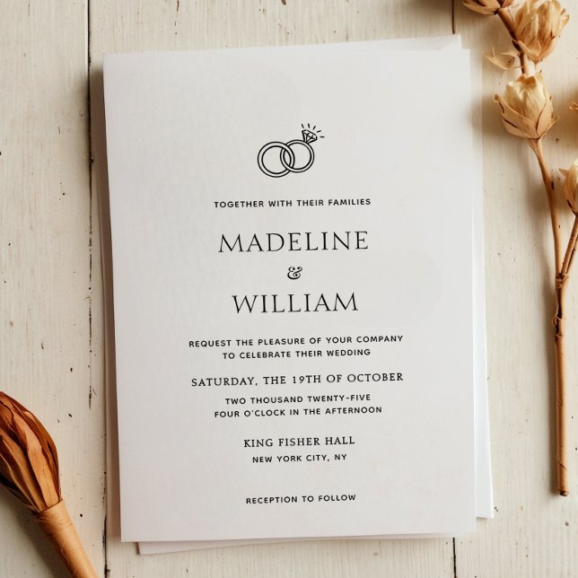 Convites Casamento de Anéis Desenhados Mão Simples Minimali (Criador carregado)