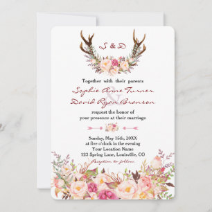 Convites Casamento de Anéis Florais com Blush de Cor-de-Águ