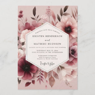 Convites Casamento de Anêmona Aquarela Rosa